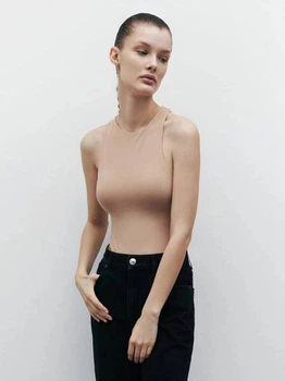 Боді еластичне з коміром-халтер бежеве Zara розмір L