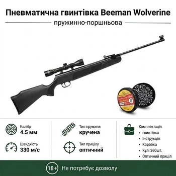 Пневматическая винтовка Beeman Wolverine с прицелом 4x32 (1071) и Пули 360шт