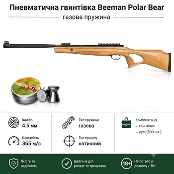 Пневматическая винтовка Beeman Polar Bear Gas Ram кал.4,5 (10620GP) + Пули 500шт