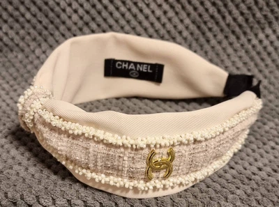 Шикарний жіночий обідок для волосся chanel кремовий