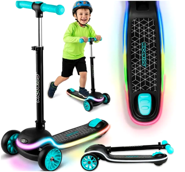 Трехколесный самокат с LED подсветкой 20 режимов для детей до 35 кг Ricokids бирюзовый