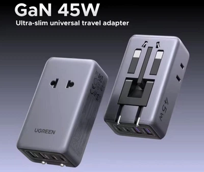 Дорожній адаптер UGREEN GaN 45W Travel 2 USB Ports 2 Type-C сумісний з більш ніж 150 країнаx ідеальний для подорожей та туризму