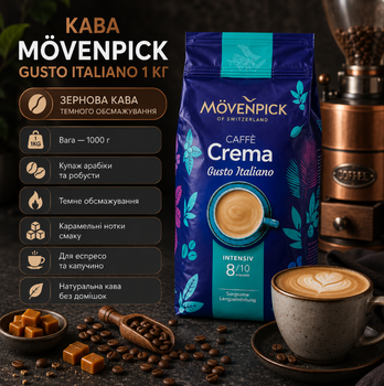 Кава зернова Movenpick Caffè Crema Gusto Italiano 1 кг натуральна купаж арабіка робуста