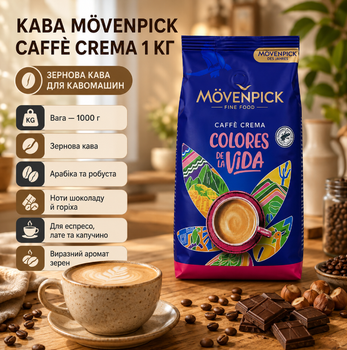 Зерновый кофе Mövenpick Caffè Crema Colores de la Vida 1 кг натуральная для кофемашины арабика робуста