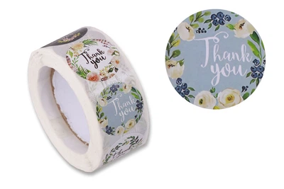 Наклейки стикеры "Thank you" CU09, разноцветные цветы, 2.5 см, 500шт/рулон, самоклеящиеся этикетки для упаковки подарков, товаров ручной работы, декор