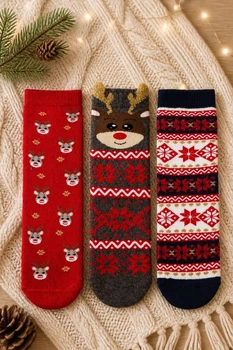 Набор 3 шт Антискользящие махровые носки Bross 7-8 лет р 31-33 арт 008462 Новогодний