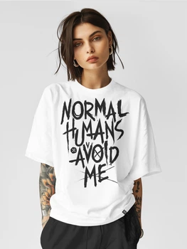 Футболка женская оверсайз Dubhumans Normal Humans Avoid Me Белый M-L (NHAM-TWO-W-ML)