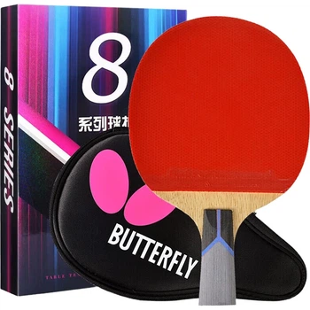 Ракетка для настольного тенниса BUTTERFLY 8-Star 802 Fangtan Offensive Type с синей губкой и двусторонней обратной резиной. Ракетка BUTTERFLY Wang с прямой/короткой ручкой.
