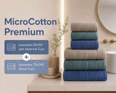 Набор турецких махровых полотенец Cestepe MicroCotton Premium 3 штуки 50x90 + 3 штуки 70х140 Nevara 2 плотность 600 г/м2
