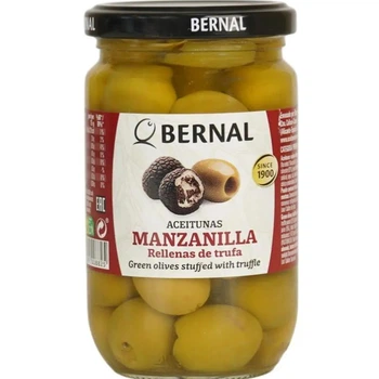 Оливки Bernal Manzanilla зелені фаршировані пастою з трюфеля 300 г (8428391008825)