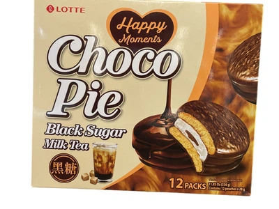 Печиво Lotte Choco Pie Black Sugar Milk Tea зі смаком чорного цукру та молочного чаю 336 г (845502021128)