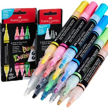 Акрилові маркери Faber-Castell Valve-Style, з подвійним наконечником, 6 металевих кольорів, набір у коробці O1-285517, акварельні ручки для художнього малювання, художня освіта