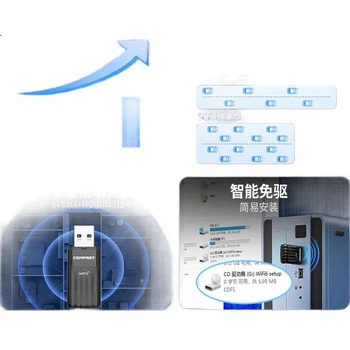 Беспроводной сетевой USB-адаптер COMFAST WIFI6 без установки драйверов для настольных компьютеров, Wi-Fi-приемник AX900 для ноутбуков, внешний двухдиапазонный беспроводной передатчик Bluetooth 5.4 5G с двумя входами.