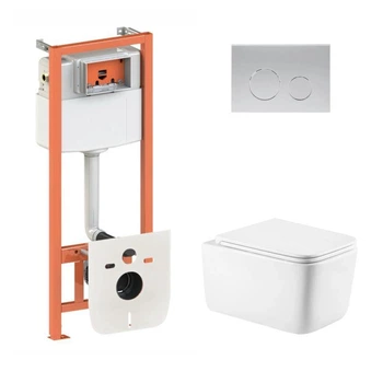 Готовое решение Qtap для ванной комнаты: подвесной унитаз Gemini Ultra Quiet 530х365х373+ комплект инсталляции Nest 4 в 1 (круглая