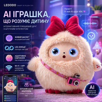 Інтерактивна іграшка LEDODO Smart AI Plush Toy Kiki з штучним інтелектом: розмовна розвиваюча м'яка розумна іграшка для дитини