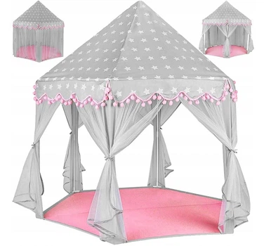 Детская палатка шаттр 123x123x140 см для игр и отдыха серо-розовая Kruzzel FK-1040