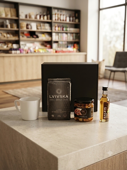 Подарунковий набір для нього MUGLET «Coffee Time» з кавою Львівська, сиропом Baileys та горіхами в меду