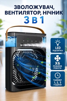 Мини-Кондиционер Mini Fan Rgb 3В1 Охладитель, Увлажнитель Воздуха, Вентилятор, Ночник