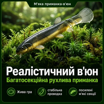 Силиконовая приманка Вьюн реалистичная мягкая рыбка для спиннинга, щуки, окуня, судака 7см