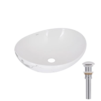 Раковина накладная Qtap Dove 415x340x140 мм, Marble, овальная, с донным клапаном QTDOV188SB49785