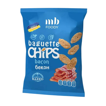 Сухарики Baguette ТМ "MB FOODY" зі смаком бекону 55г / 9 шт