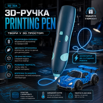 Бездротова 3D ручка Printing Pen 66-32A на акумуляторі 14 см з трафаретами дитяча розвиваюча іграшка набір