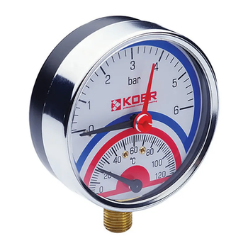 Термоманометр радіальний Koer KM.821R біметалевий 1/2" 6 бар 120°C (KR0214)