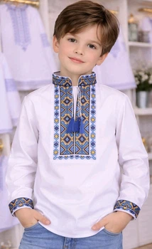 Вишиванка для хлопчика Арт. Май 110р біла з блакитною вишивкою Modnikids