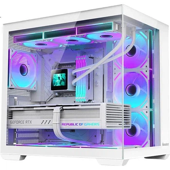 Корпус Huntkey S980Evo White Panoramic Seaside (быстросъемные крепления, поддержка водяного охлаждения 360 мм, 10 мест для вентиляторов, ATX, легко устанавливаемая верхняя крышка, порт Type-C)