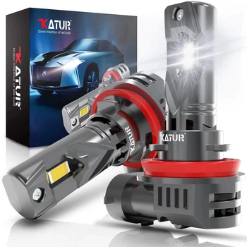 Автолампы LED KaTur H8 100W 15000 люмен, комплект 2 шт., яркий белый свет для фар