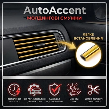 Декоративні молдинг-смужки для вентиляційних решіток авто AutoAccent, комплект 20 штук, золотисті