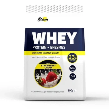 Протеин FitWin WHEY (сывороточный протеин + энзимы) 0.9 кг 77% белка Клубничный крем