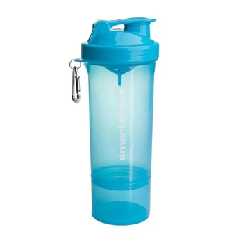 Шейкер 2 в 1 із контейнером внизу НЕОН Блакитний SmartShake (Slim NEON Blue) 500 мл