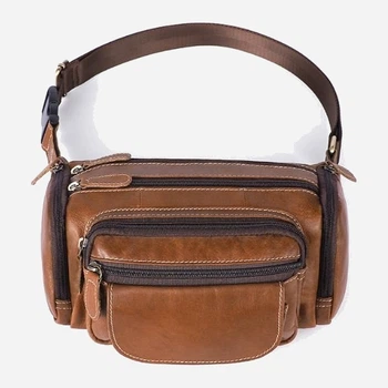Сумка на пояс бананка мужская из натуральная кожи Vintage leather-14695 Коричневая