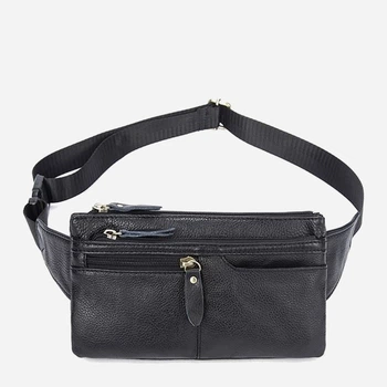 Сумка на пояс бананка мужская из натуральная кожи Vintage leather-14735 Черная