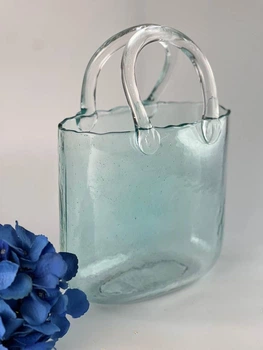 Ваза-сумочка стеклянная, голубая, 28 см×19см