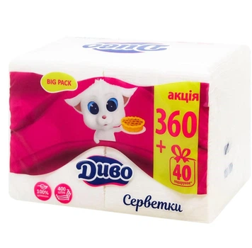 Серветки Диво паперові білі 360+40шт (100% целюлоза )
