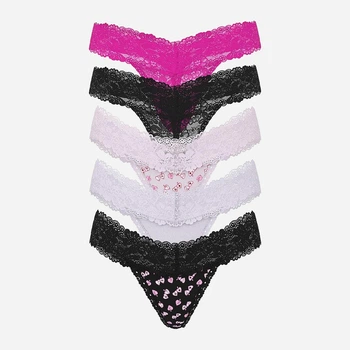 Набір трусиків танга жіночих бавовняних Victoria's Secret 27174243 M 5 шт Чорний/Рожевий (29578693753)