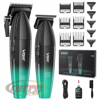 Комплект VGR 2 в 1 V-640 S2 GREEN аккумуляторная машинка для стрижки (clipper) и триммер