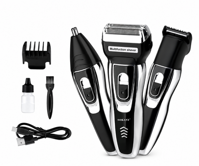 Триммер мужской 3 в 1 Sokany SK-392 аккумуляторный для бороды, волос и носа, USB