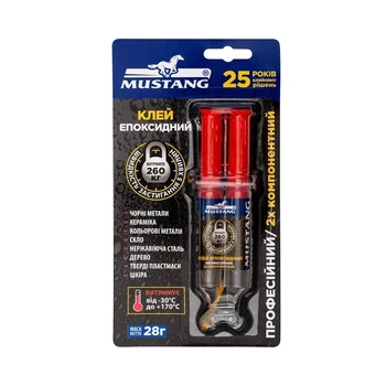Эпоксидный клей Mustang MG27, 28 г, двухкомпонентный в шприце, прозрачный, до +120°C