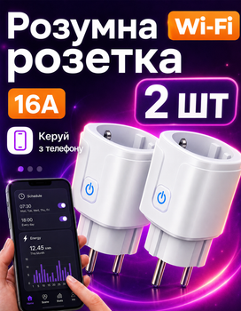 Розумна Wi-Fi-розетка PM-14 Smart 2 шт з таймером обліком витрати енергії та керуванням через додаток 16А