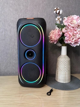 Портативна Bluetooth колонка 50Вт бездротова акустика з FM радіо TWS RGB підсвіткою USB microSD AUX акумуляторна музична система з мікрофонним входом 6.3 мм потужний динамік для вечірок відпочинку пікніка караоке