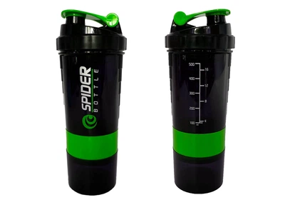 Шейкер спортивный ProDobro Spider 0,5 л пищевой пластик черный с зеленым