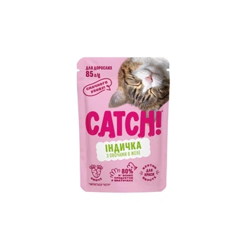 Вологий корм Catch! для дорослих котів з індичкою та овочами в желе 85г*24шт