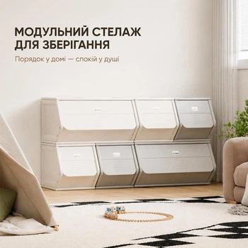 Модульний шкаф-стелаж для зберігання іграшок, книг, канцелярії у дитячу кімнату з відкидними дверцятами, пластиковий органайзер, 120*37*62 см
