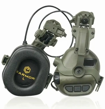 Тактические наушники EARMOR M32H ОЛИВА c креплением под каску "ЧЕБУРАШКА"