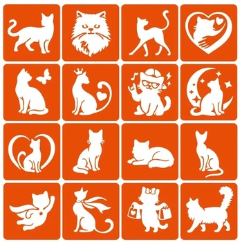 Набор трафаретов для био-тату "Котики" Fresh Tattoo cats-6x6-16