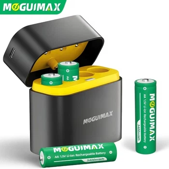 Комплект перезаряджуваних літій-іонних батарейок AA MOGUIMAX 3400mWh 1.5В з постійною напругою та фірмовим зарядним кейсом, 4 шт.
