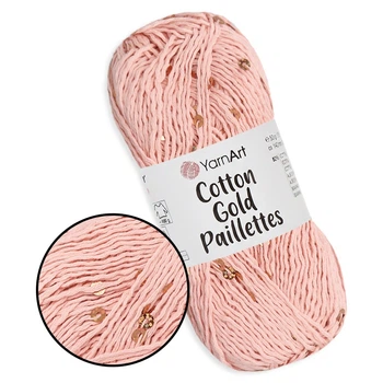 YarnArt Cotton Gold Paillettes, Розовый персик №7108 – хлопковая пряжа с пайеткой для вязания спицами и крючком, 50 г/140 м, 82% хлопок / 18% полиэст